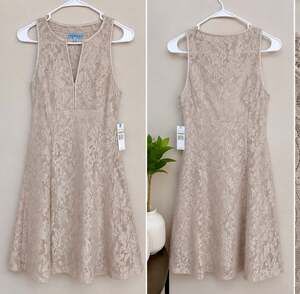 Prosecco NEW NWT French Champagne Lace Overlay A-Line Size 8 wedding guest Dress